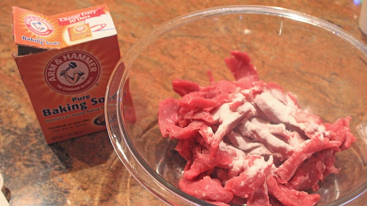 Why do you add baking soda to ground beef?