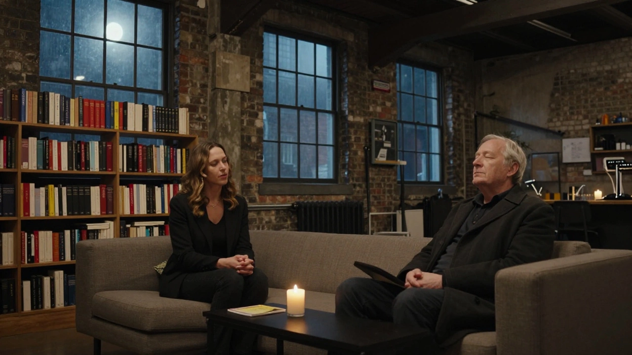 Two people sit in a Hackney warehouse, sharing a quiet moment of deep listening.